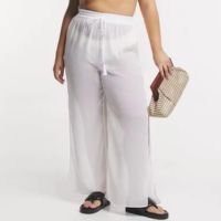 Saída De Praia Calça Pantalona Em Crepe Transparente Curve & Plus Size Off White