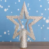Ponteira Estrela Brilhante Prata Topo de Árvore de Natal
