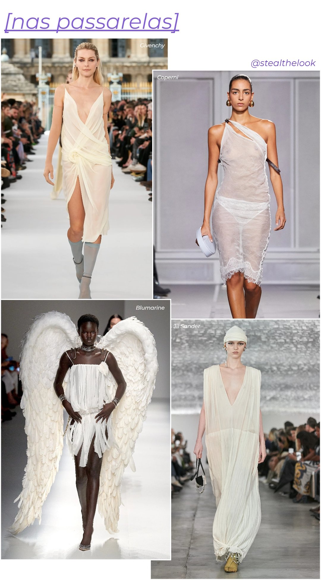 Givenchy, Jil Sander, Blumarine e Coperni - roupas diversas - Angel Energy - primavera - colagem de imagens - https://stealthelook.com.br