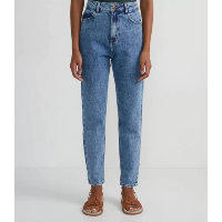 Calça Mom Básico Jeans com Cintura Alta e Barra Dobrada Azul 2 Calça Mom Bá
