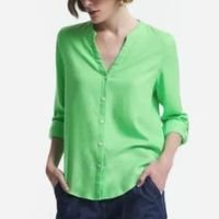 Camisa Em Viscolinho Com Abotoamento Frontal Verde Claro