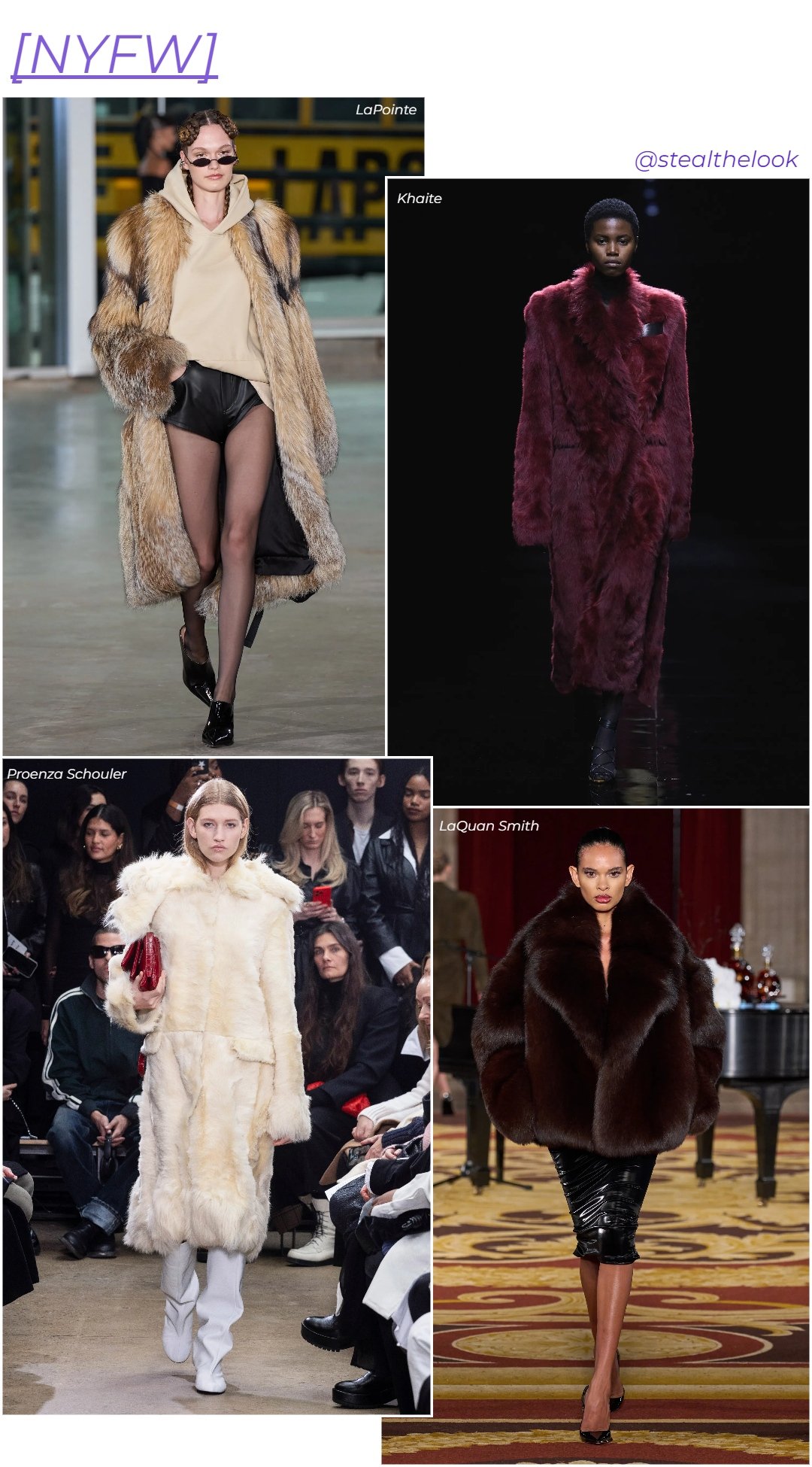 NYFW - roupas diversas - casaco de inverno - inverno - colagem com 4 fotos diferentes da modelo andando - https://stealthelook.com.br