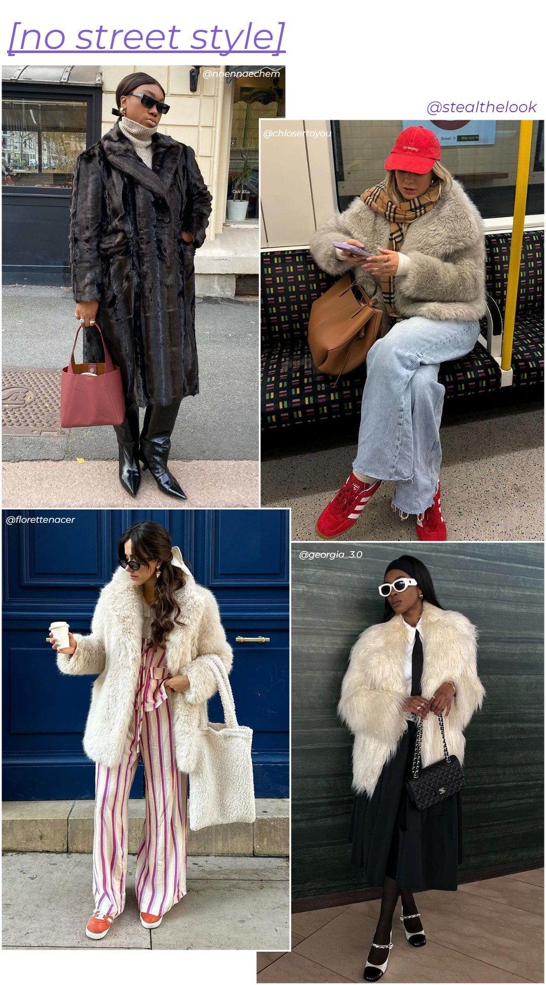 Nnenna Echem, Florette Nacer, Chloé Allain e @georgia_3.0 - roupas diversas - casaco de inverno - inverno - colagem de imagens - https://stealthelook.com.br
