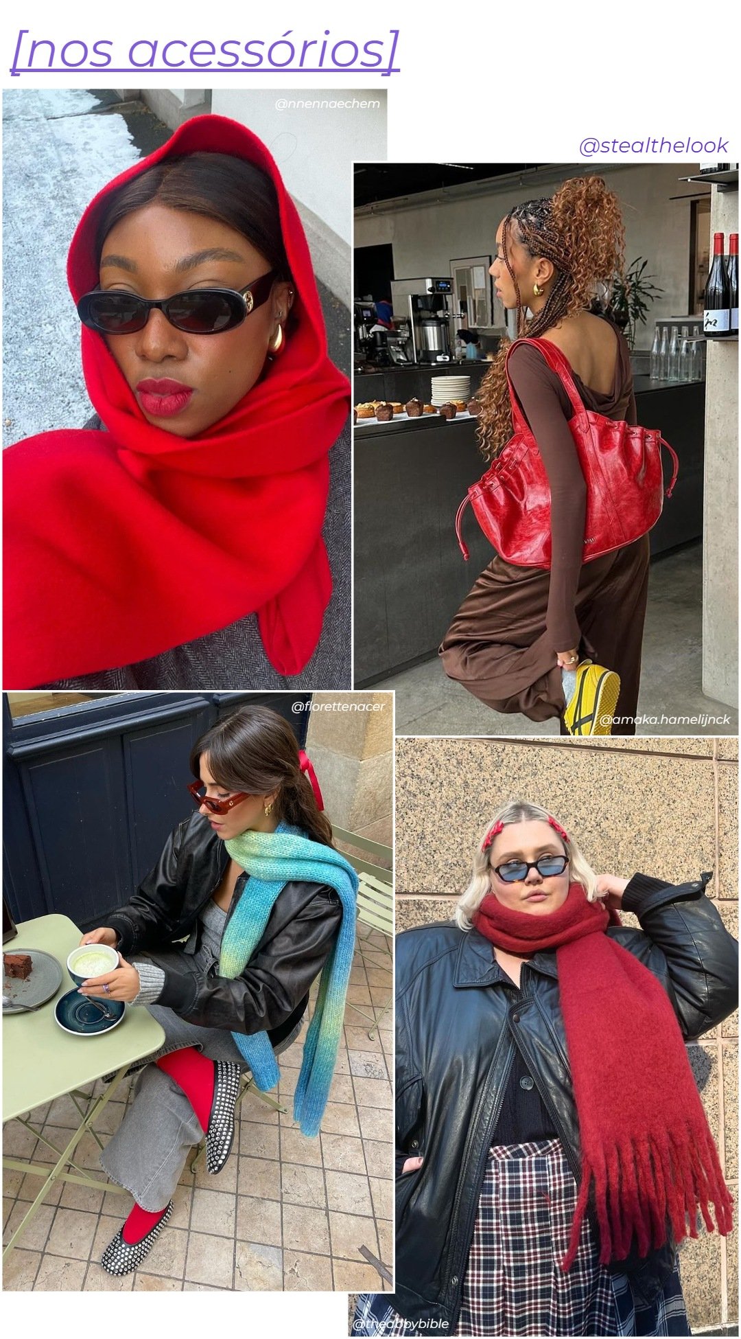 @amaka.hamelijnck, Florette Nacer, Abby Bible e @nnennaechem - roupas vermelhas diversas - cor tendência - primavera - colagem de imagens - https://stealthelook.com.br
