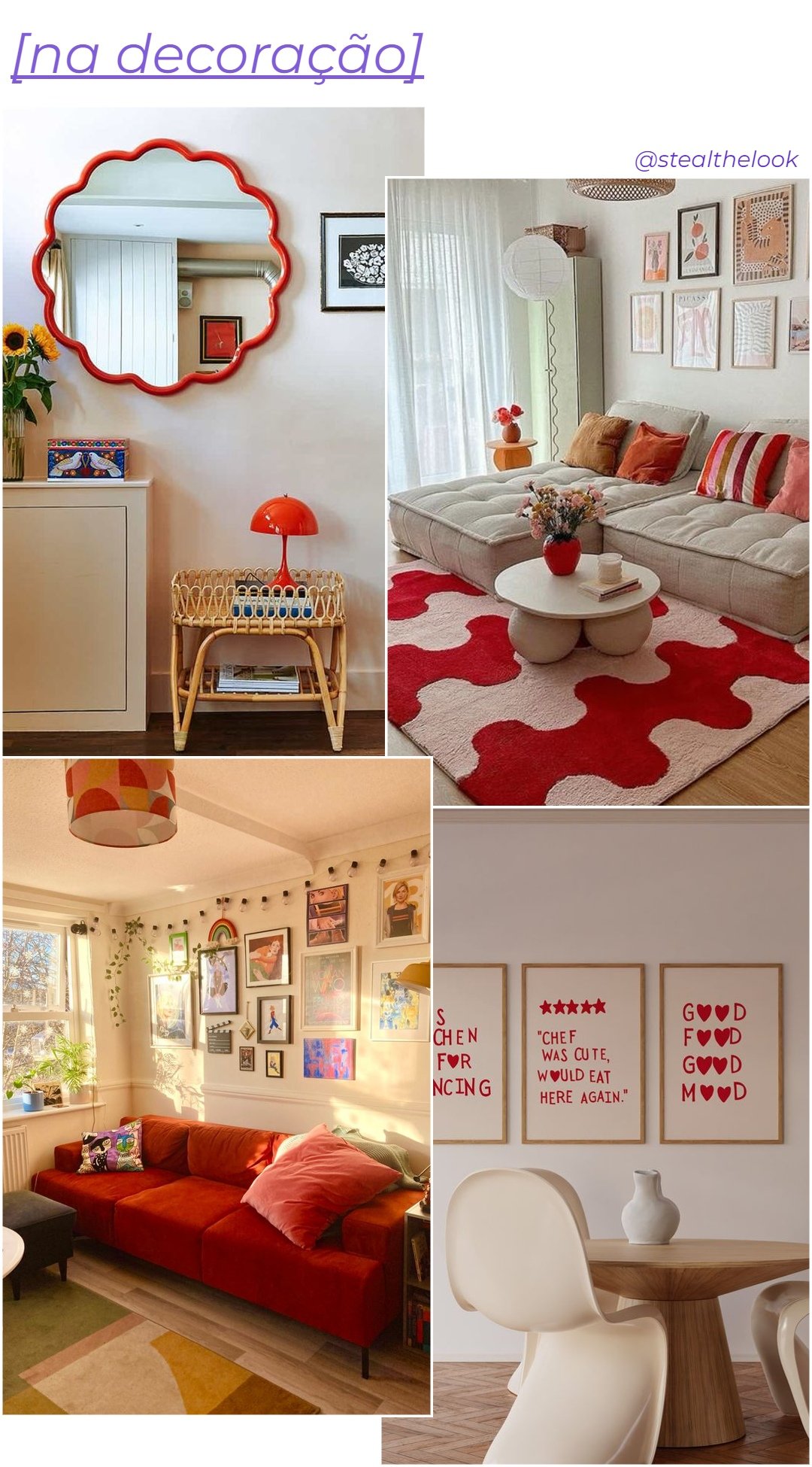 Pinterest - decoração vermelha - cor tendência - primavera - colagem de imagens - https://stealthelook.com.br