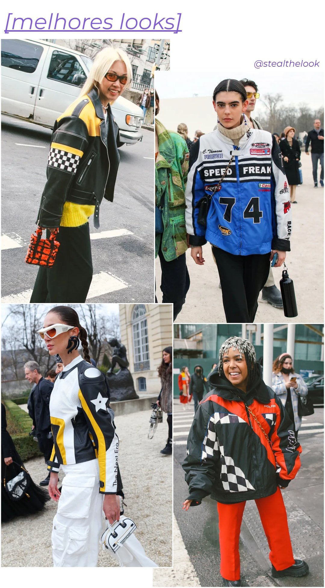 Street Style - roupas diversas - Fórmula 1 - inverno - colagem de imagens - https://stealthelook.com.br