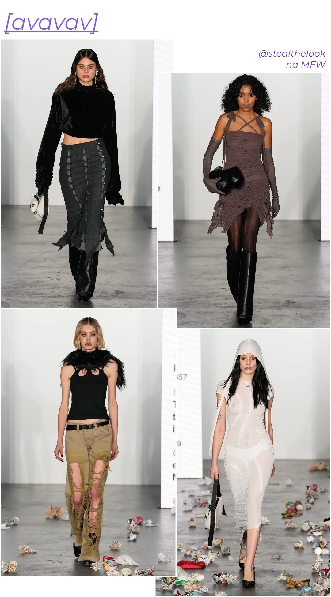 AVAVAV - roupas diversas - Semana de moda de Milão - inverno - colagem com 4 fotos diferentes da modelo andando - https://stealthelook.com.br