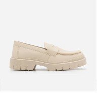 Sapato Loafer Em Couro Bege