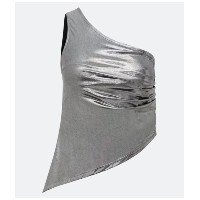 Blusa Ombro Único Metalizada Com Franzido Lateral Prata
