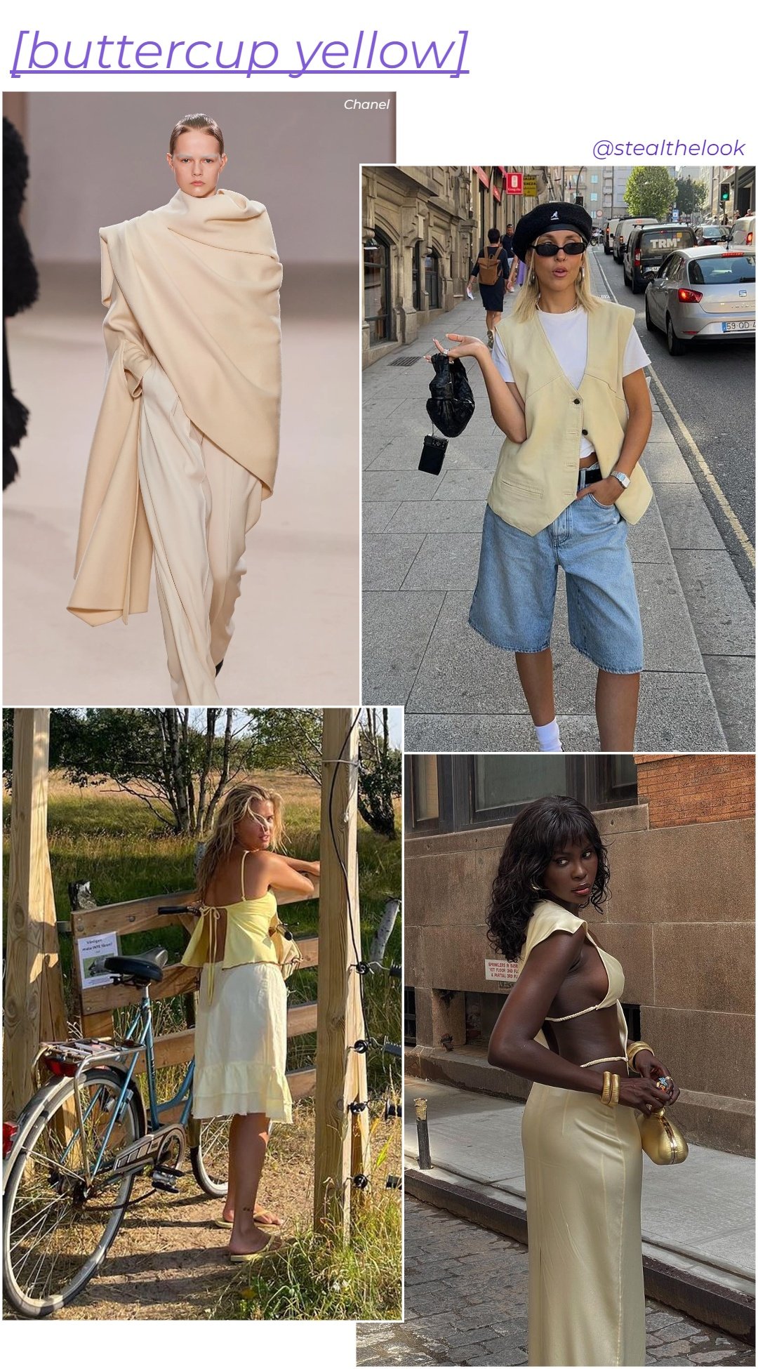Del Core, Sofia Coelho, Matilda Djerf e Amy Julliette Lefévre - roupas diversas em tons de amarelo - cores tendência - verão - colagem de imagens - https://stealthelook.com.br