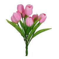 Buque Tulipa Cetim X9 Artificial Rosa Grillo 30Cm