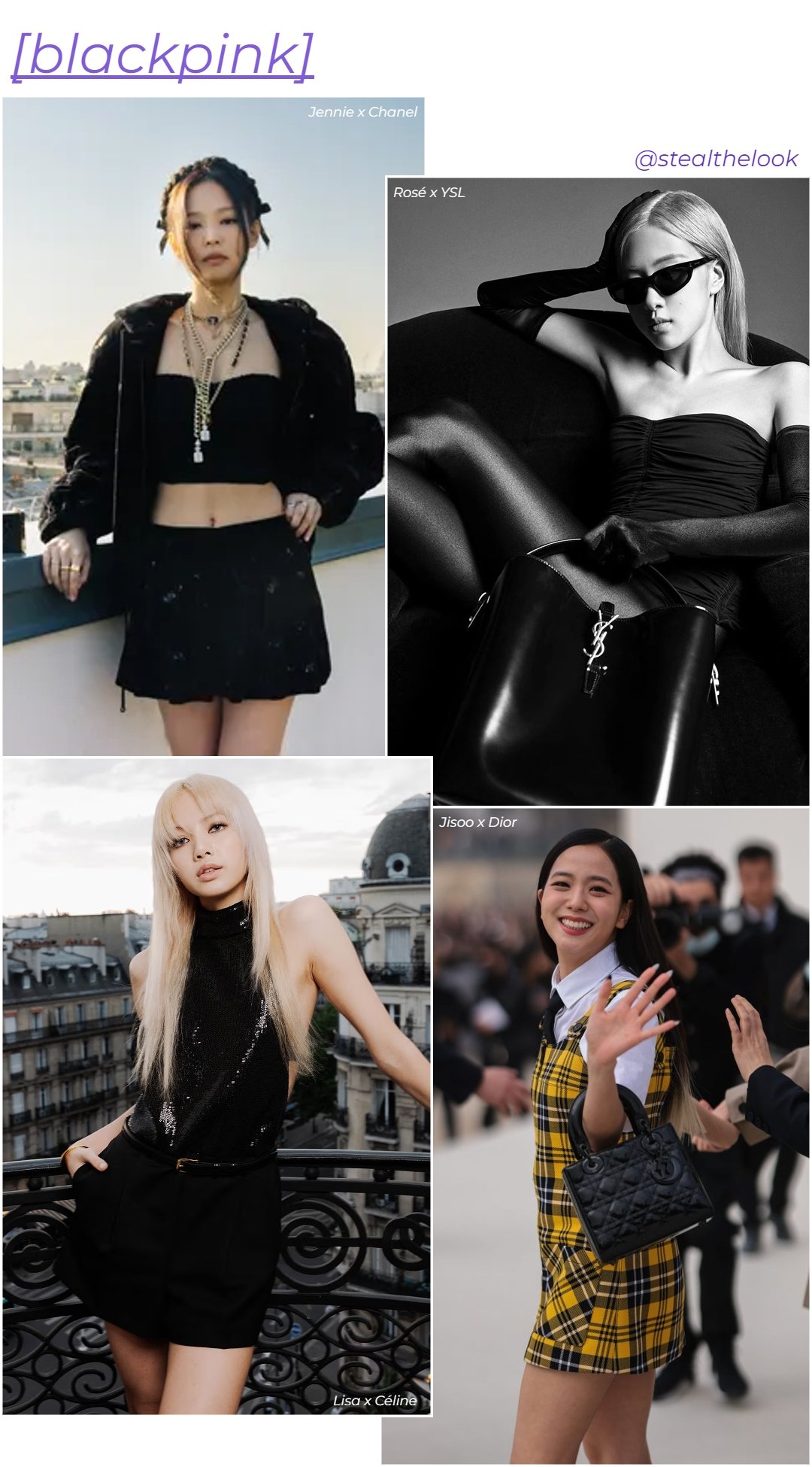 Blackpink - roupas diversas - K-pop - outono - colagem de imagens - https://stealthelook.com.br