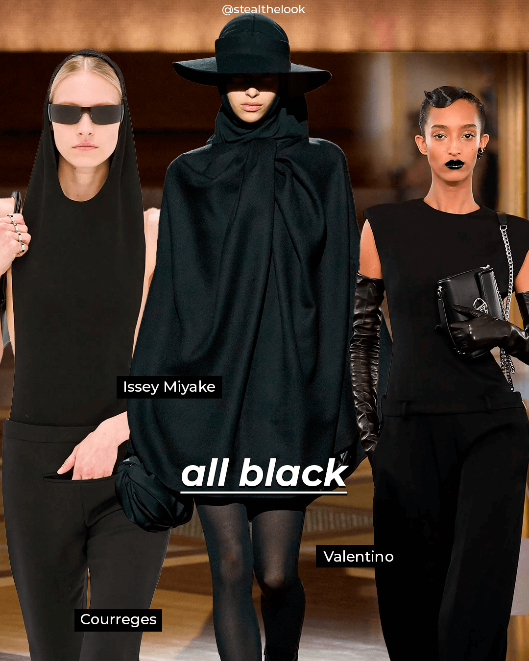 Courrèges, Valentino e Issey Miyake - all black - look todo preto - Inverno - Paris - https://stealthelook.com.br