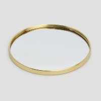 Bandeja redonda em metal com vidro 1,6x25cm dourada
