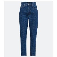 Calça Mom Jeans Com Cintura Alta E Pespontos Contrastantes Azul