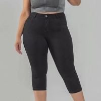 Calça Capri Feminina Jeans Plus Size - Preto