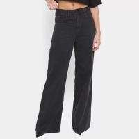 Calça Jeans Wide Leg Calvin Klein Color Pockets Feminina - Preto