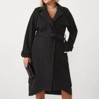 Casaco Trench Coat Com Cinto Faixa Curve & Plus Size Preto
