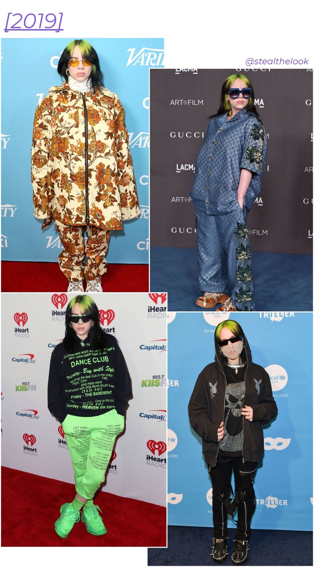Billie Eilish - roupas diversas - Billie Eilish - inverno - colagem de imagens - https://stealthelook.com.br