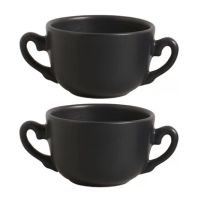 Jogo 2 Consumes Xícara Caneca Duas Alças p/ Sopas Caldos Cumbuca Preto Fosc