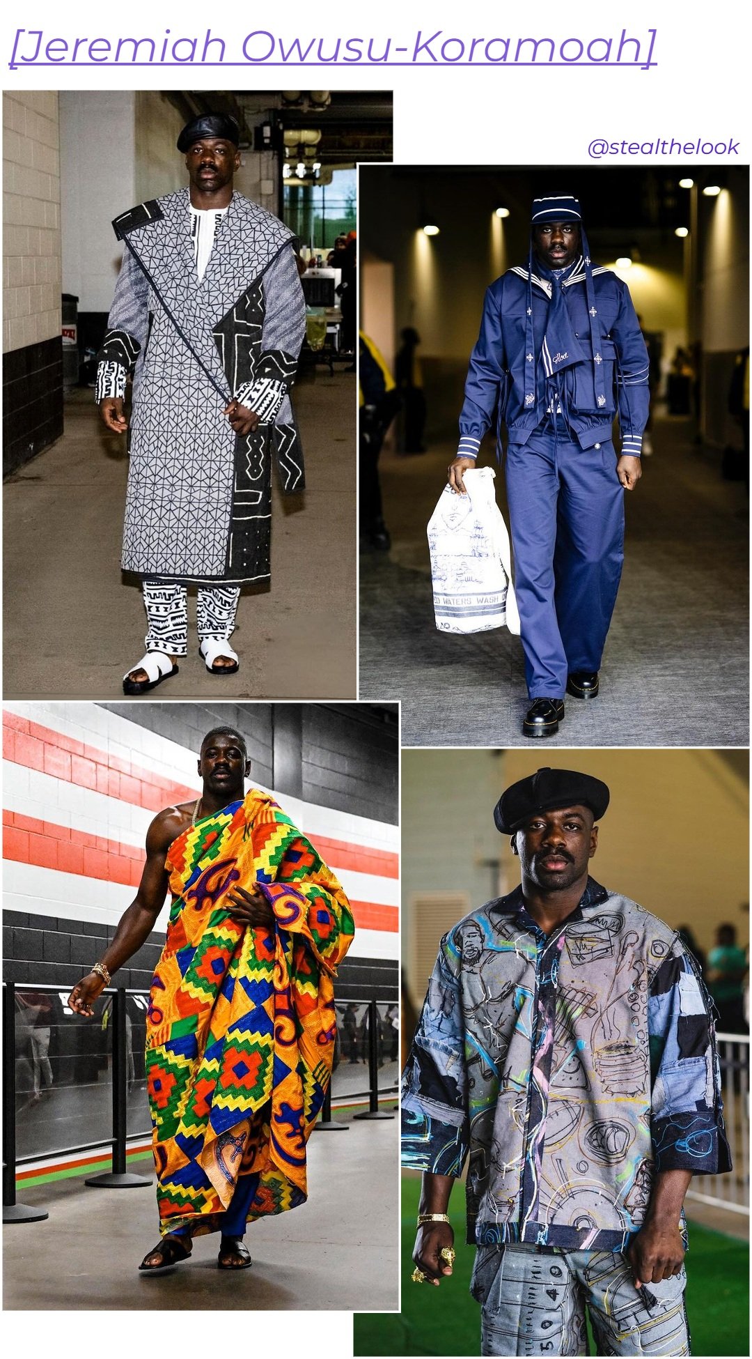 Jeremiah Owusu-Koramoah - roupas diversas - NFL - inverno - colagem de imagens - https://stealthelook.com.br