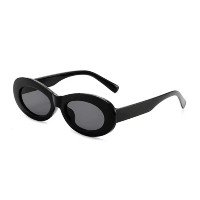 Óculos de Sol Redondo Oval Preto Estilo Kpop Idol Clássico UV400 - SUNONE