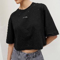 T-Shirt Cropped Oversized Com Strass
