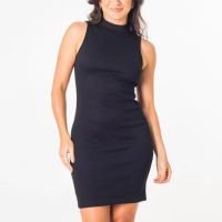 Vestido Curto Canelado Tubinho Gola Alta Regata Básico - Preto