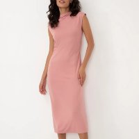 vestido midi de viscose com franzido alça larga rosa
