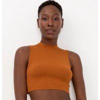 blusa cropped gola alta marrom médio