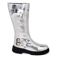 Bota Feminino Coturno Biker Prata Metalizado Original Dubuy