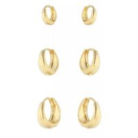 Brincos Trio Com 3 Argolas 1 2 3 Furo Banhado Ouro 18k B24 Cor Dourado