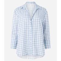 Camisa Em Sarja Leve Com Abotoamento E Estampa Xadrez Azul/ Branco