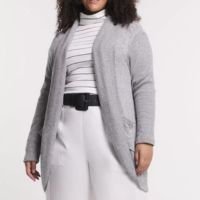 Cardigan Longo Em Tricô Mesclado Curve & Plus Size Cinza