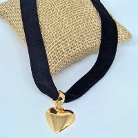 Colar choker Cordão Veludo com Pingente Coração Liso