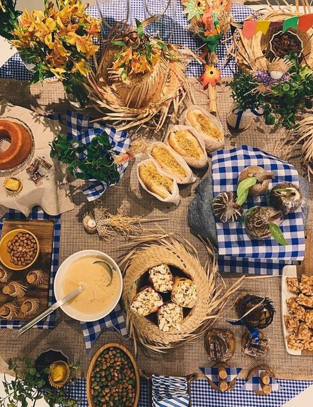 Mesa de comidas - decoração - decoração de festa junina - inverno - São João - https://stealthelook.com.br