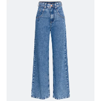 Calça Wide Leg Cintura Alta em Jeans com Bolsos com Pences Azul 7   Ver sim