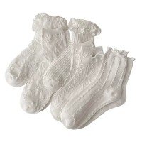 5 Pares De Meias Femininas De Algodão Com Renda Branca A