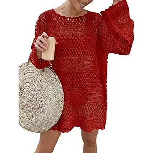 Vestido De Praia Feminino Em Crochê