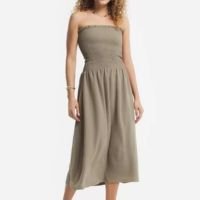 Vestido New Midi Em Crepe Tomara Que Caia Com Lastex Marrom Claro