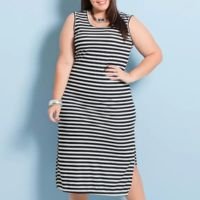 Marguerite - Vestido Midi Marguerite Listrado Plus Size