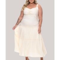 VESTIDO PLUS SIZE LONGO DECOTE CORAÇÃO BEGE