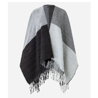 Poncho Em Tricô Assimétrico Com Franjas Cinza/Preto