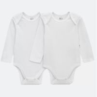 Kit 02 Bodys Infantis Em Suedine Com Manga Longa - Tam RN A 24 Meses Branco