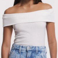 Blusa Em Ribana Com Dobra No Decote Ombro A Ombro Branco Neve