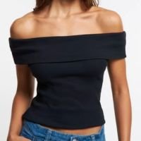 Blusa Em Ribana Com Dobra No Decote Ombro A Ombro Preto