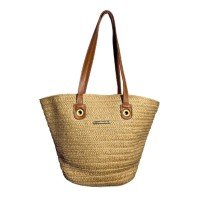 Bolsa De Praia Palha Glamour Caqui - Bege