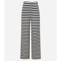 Calça Pantalona Em Tricô Listrado Preto/Branco