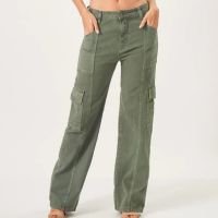 Calça Jeans Color Wide Recortes Cargo Verde Floresta - Verde escuro