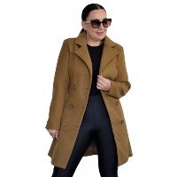 Casaco De La Trench Coat Midi Sobretudo Lã Batida Feminino